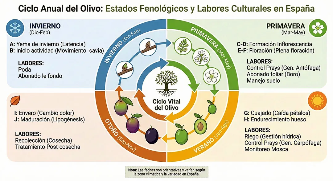 Infografía del ciclo anual del olivo