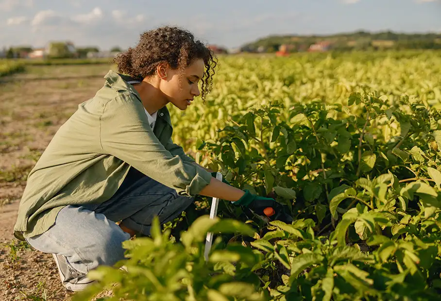 Mujer agricultora trabajando en el campo